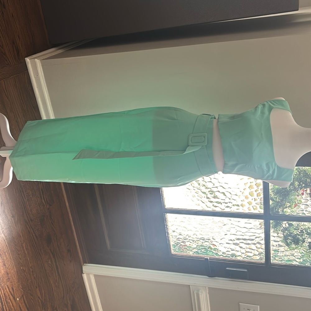 Elagia Tiffany inspired color crop top and belted skirt.